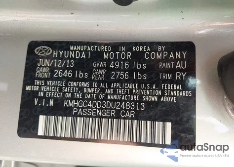 2013 Hyundai Genesis 3.8 from USA, damaged, VIN KMHGC4DD3DU248313